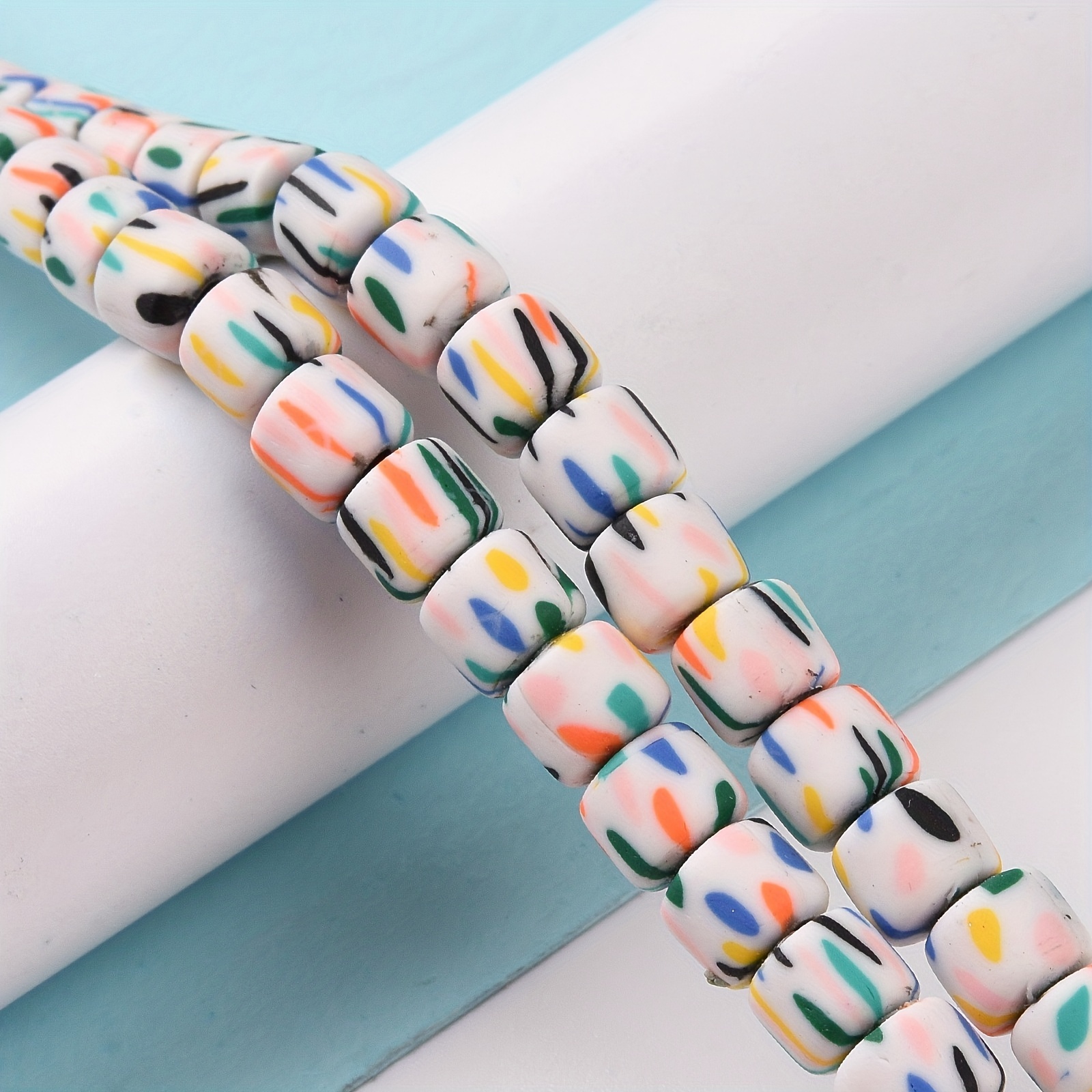 1 Strand About 61~62pcs Beads/Strand Column Polyester Clay Beads String  15.75 Inch(40cm) For Unique Bracelet Necklace Handmade Craft Jewelry Making  Su