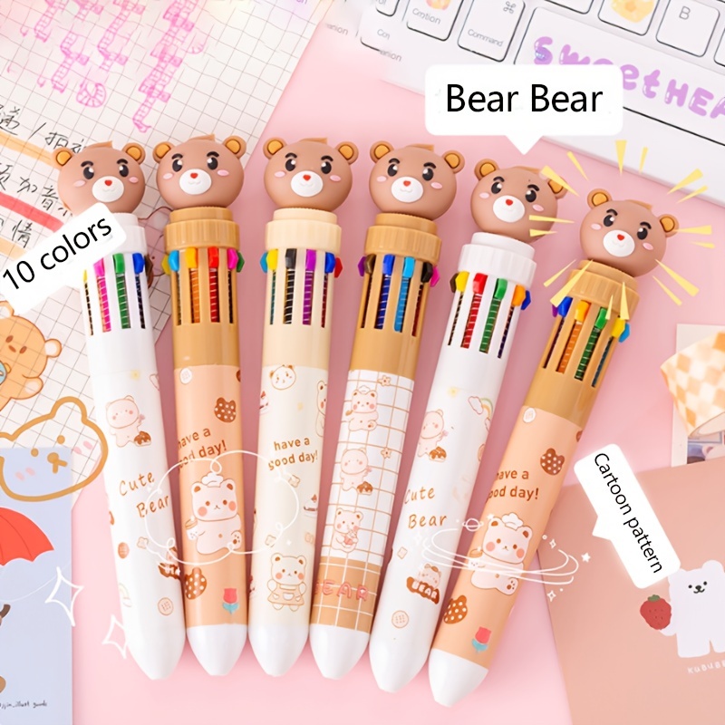 1pc 10colors Cute Bear Ballpoint Pen, Multi-color Ballpoint Pen, Writing Pen,  Funny Cute Animal Penpen, Student Supplies, 