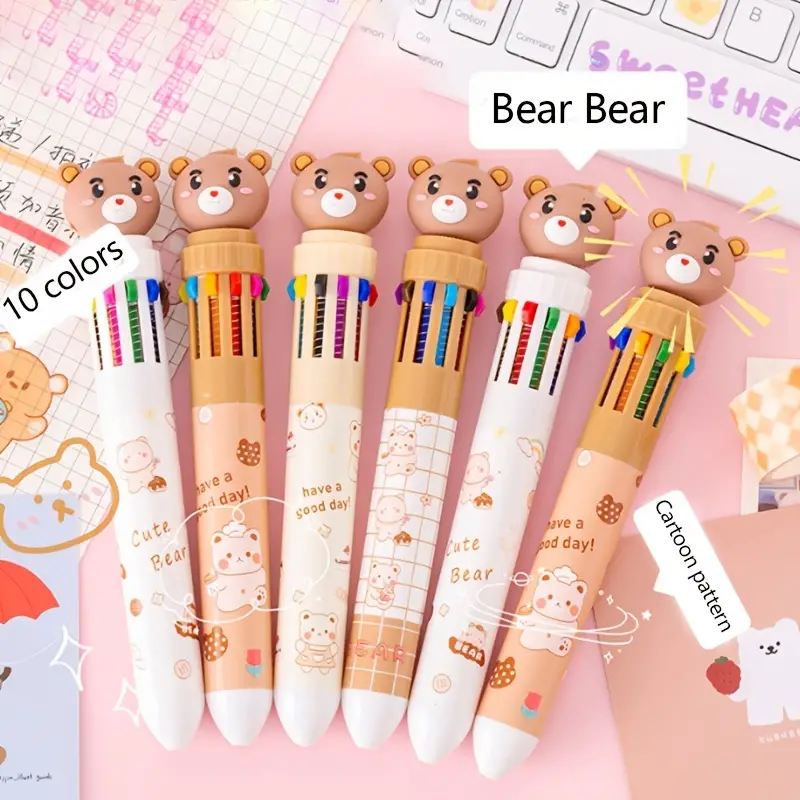 Cartoon Bear Ballpoint Pen School Office Supply Stationery Multicolored Pens  ~