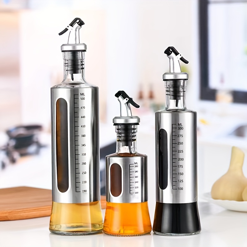 Dispensador de aceite de oliva, dispensador de aceite para cocinar,  rellenable, botella de vidrio con medidas para barbacoa, hornear, freír en  aceite