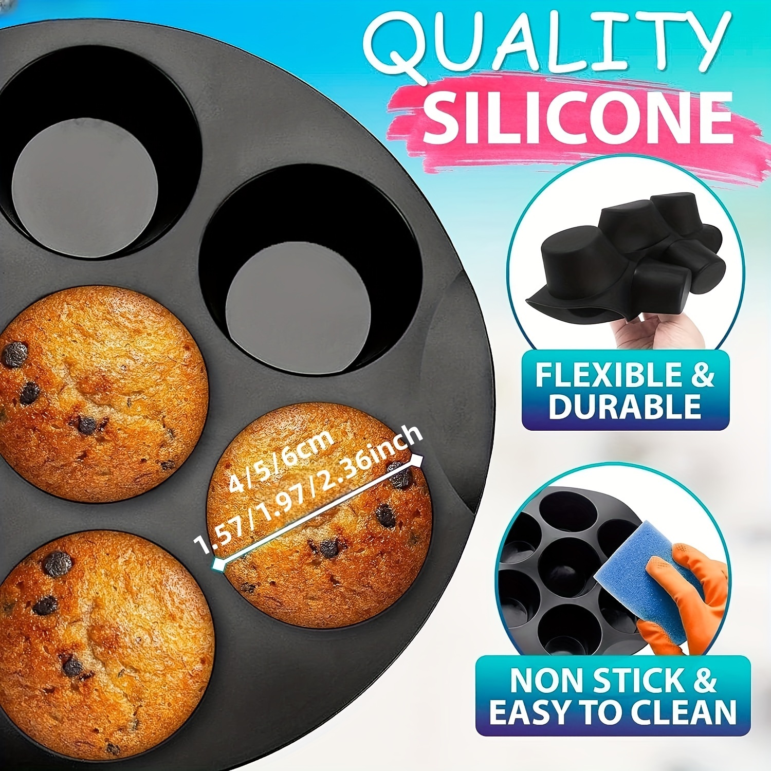 XANGNIER Silicone Muffin Pan for 3QT-5QT Air Fryer,2 Pcs Cupcake Tray  Baking Mold,Reusable Non-stick Air Fryer Baking Pan,Air Fryer Accessories