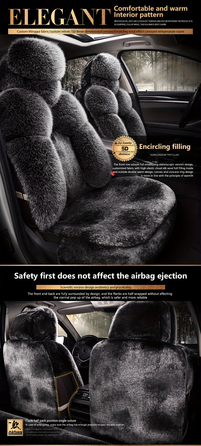 Luxuriöse warme Autositzbezüge 1 Stück Universal-Winter-Autoschutz  Anti-Rutsch-Fahrersitzbezug Plüsch mit Rückenlehnenstreifen-Typ Einfach zu  installierende Innenausstattung für 2024 - $14.99
