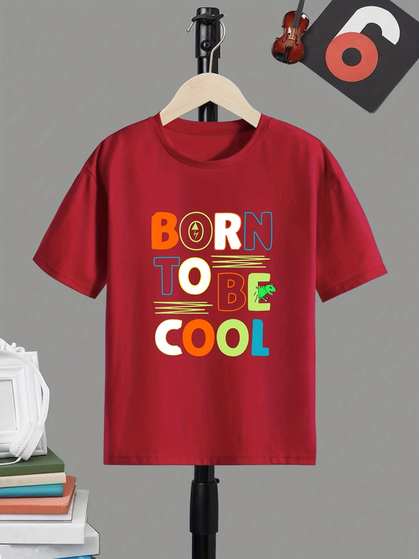 Boy's Letter Print T-shirt Active Short Sleeve Tee for Summer