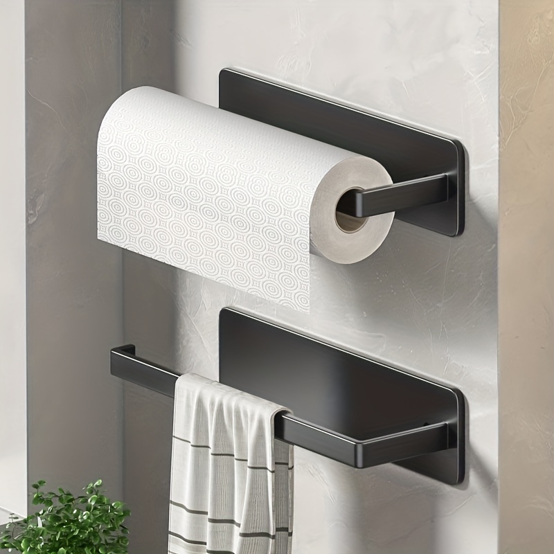 Stainless Steel Adhesive Paper Towel Holder Under Cabinet Wall Mount for  Kitchen Towel, Black Roll Stick to Wall