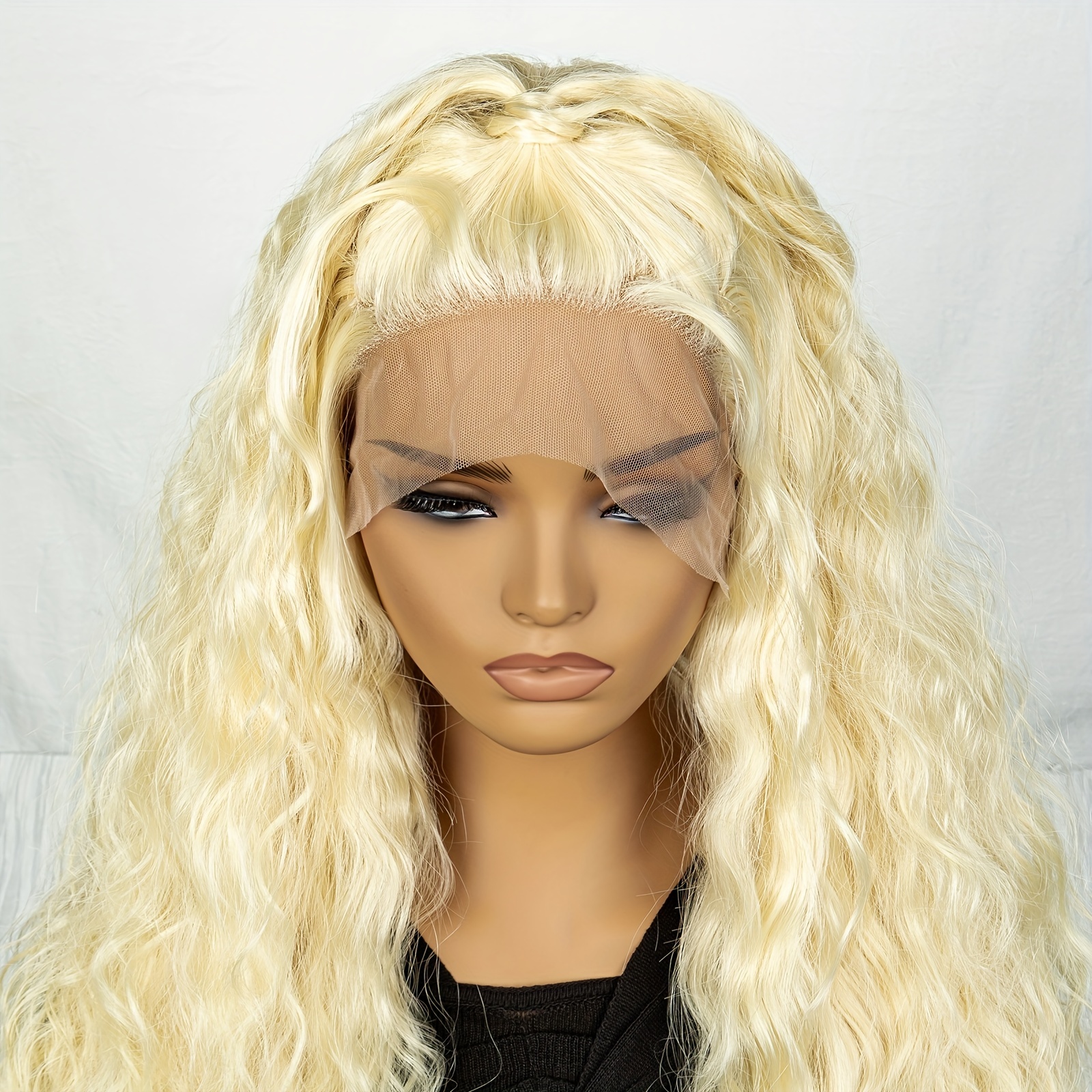 613 Blonde Water Wave Hair Wig Lace Front Synthetic Fiber Temu