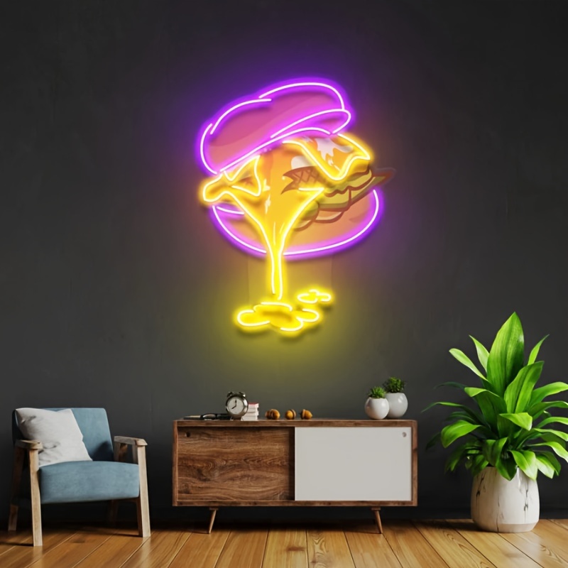 1pc Enseigne au néon, lampe murale hamburger, décoration Cool Light USB  Neon Sign pour Party Bar Club Anniversaire, 35 * 35cm