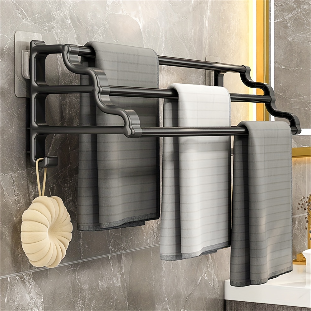 Porte-serviettes de salle de bain sans perçage, adhésif mural en acier  inoxydable à 3 niveaux pour étagère à serviettes de bain, porte-serviettes,  noir mat 