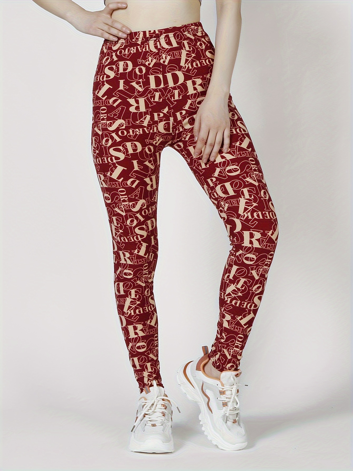 Leggings Ajustados Estampado Letras Leggings Elásticos - Temu