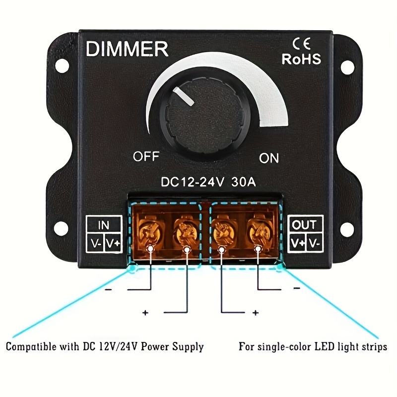 White Adjustable LED Dimmer with RF Touch Remote, 12V-24V DC