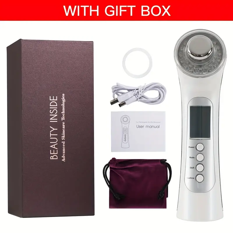 ultrasonic ion import export beauty instrument deep facial cleansing color light skin rejuvenation face machine all in one lifting tightening face massager gift for girls and women details 4