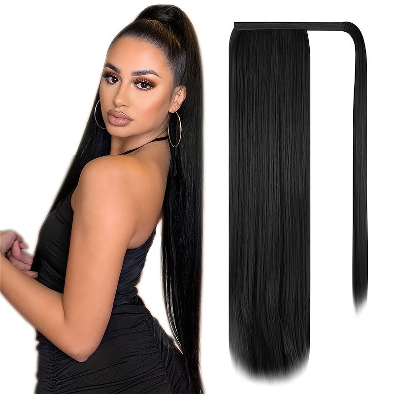 Ponytail Human Long Straight Hair Wrap Around Remy Hair Extensions  Brazilian Hair Extensions Clip Ins Natural Color Hairpiece - Beauty &  Personal Care - Temu