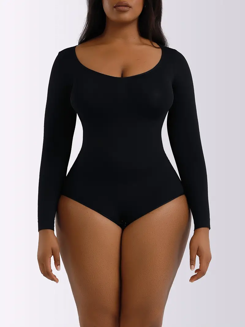 Solid Boat Neck Bodysuit For Women, Long Sleeve Thong Basic Jumpsuit  Clothing, Women's Sexy Lingerie & Underwear