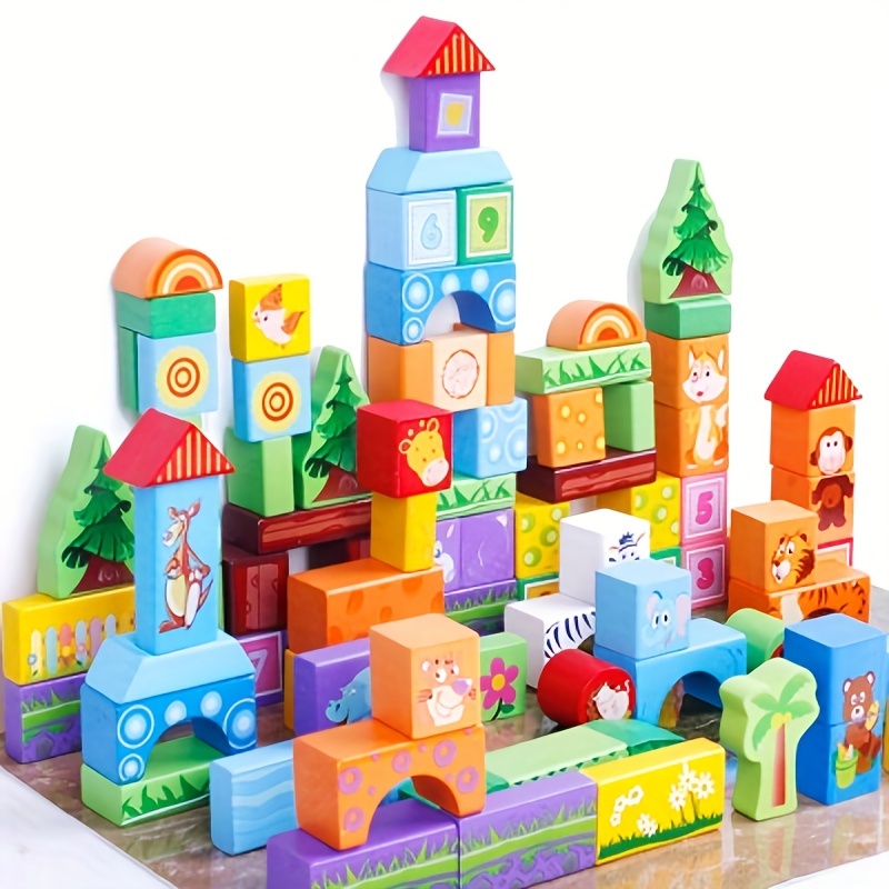 Wooden Block Set, 70-Piece Block Set for Toddlers & Kids