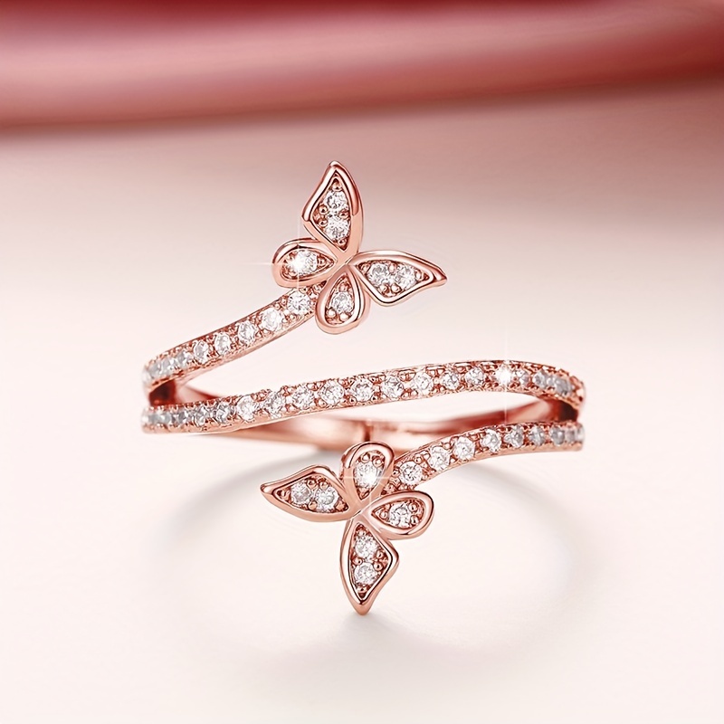 Women's Butterfly Wrap Ring Copper Zirconia April Birthstone