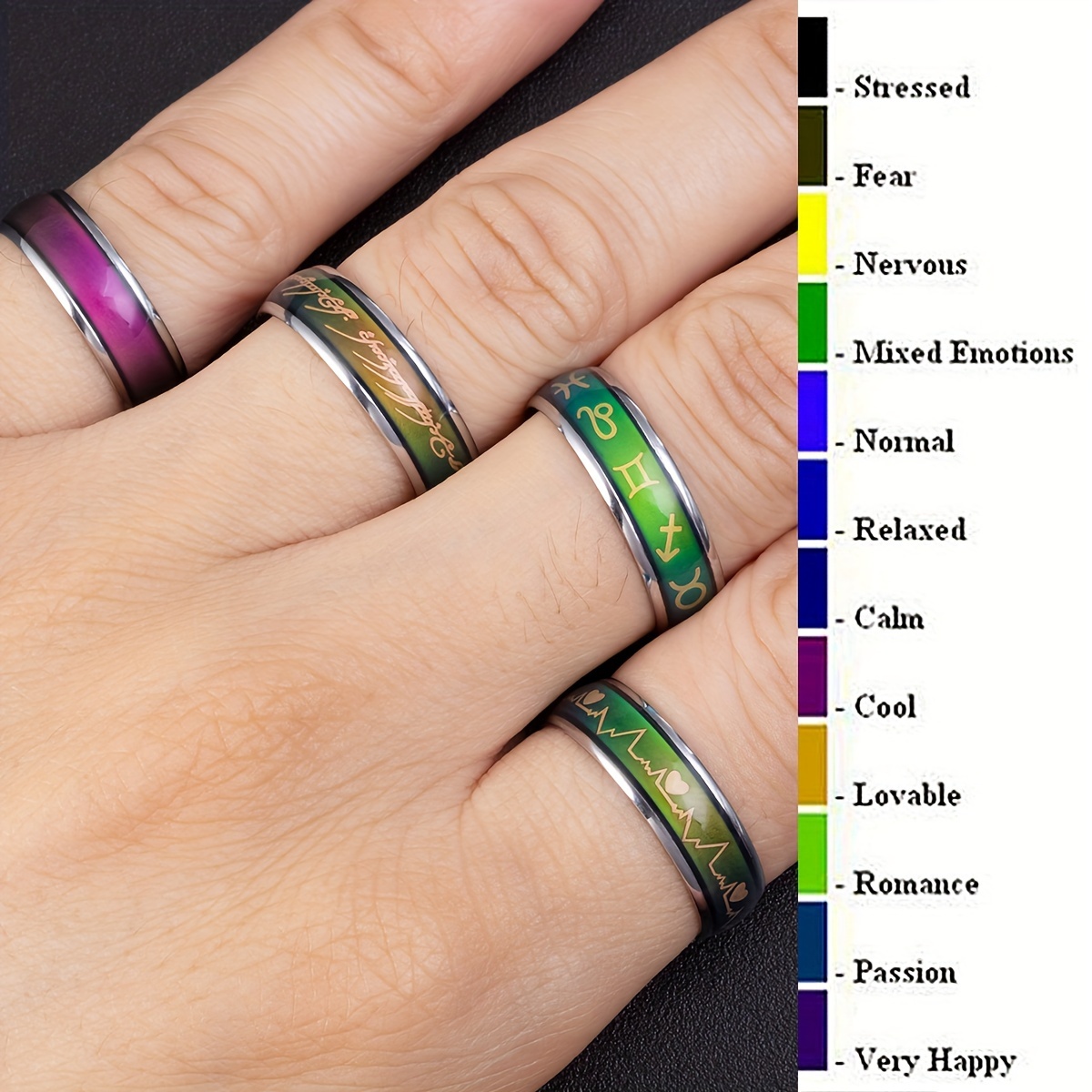4pcs Mood Rings metal ring adjustable rings for women Mood Rings 