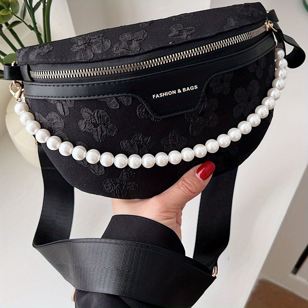 Elegant V Shape PU Leather Pearl Decor Shoulder Bag Tote Ladies
