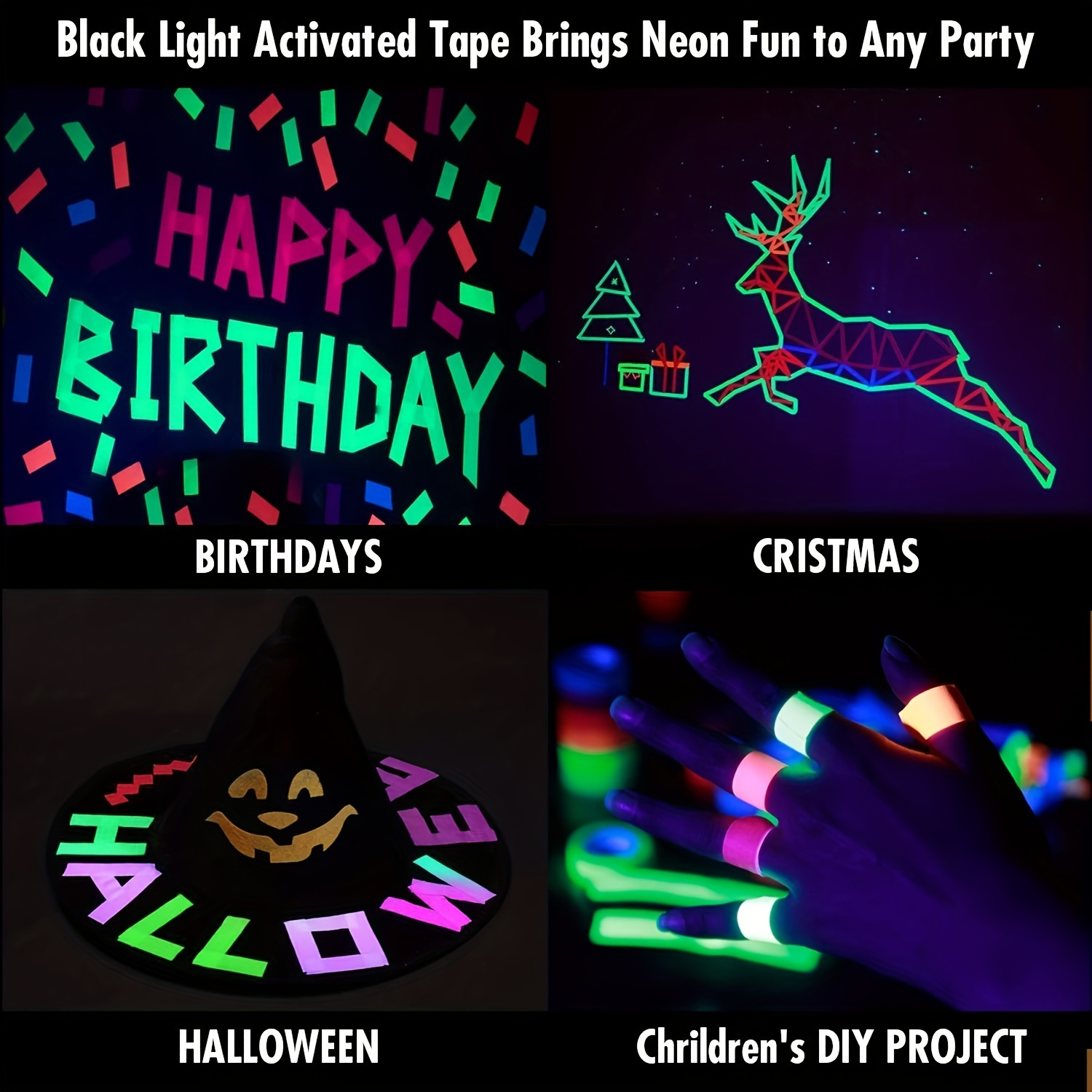 Neon Glow BIRTHDAY Party Supplies Tapes HAPPY BIRTHDAY Banner