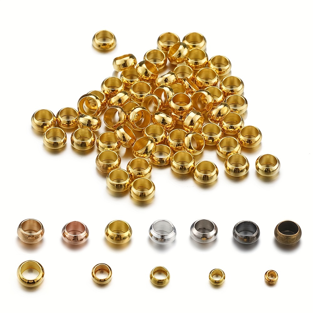 Cuentas espaciadoras de bolas de metal de oro rosa de calvas de 4/6/0.315  in huecas con agujero grande para hacer pulseras o collares Z854