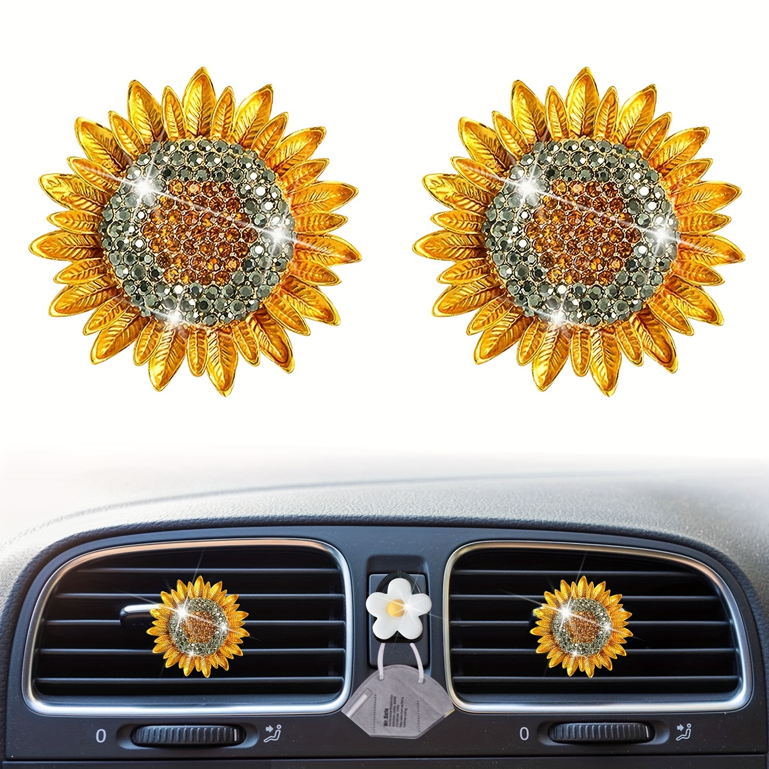 Auto-Parfüm-Solid-Balsam-Luftauslass-Aromatherapie-Dekoration Clip Für  Mädchen Gelbe Sonnenblume Mit Zarten Strasssteinen Für Frauen  Auto-Innenzubehör