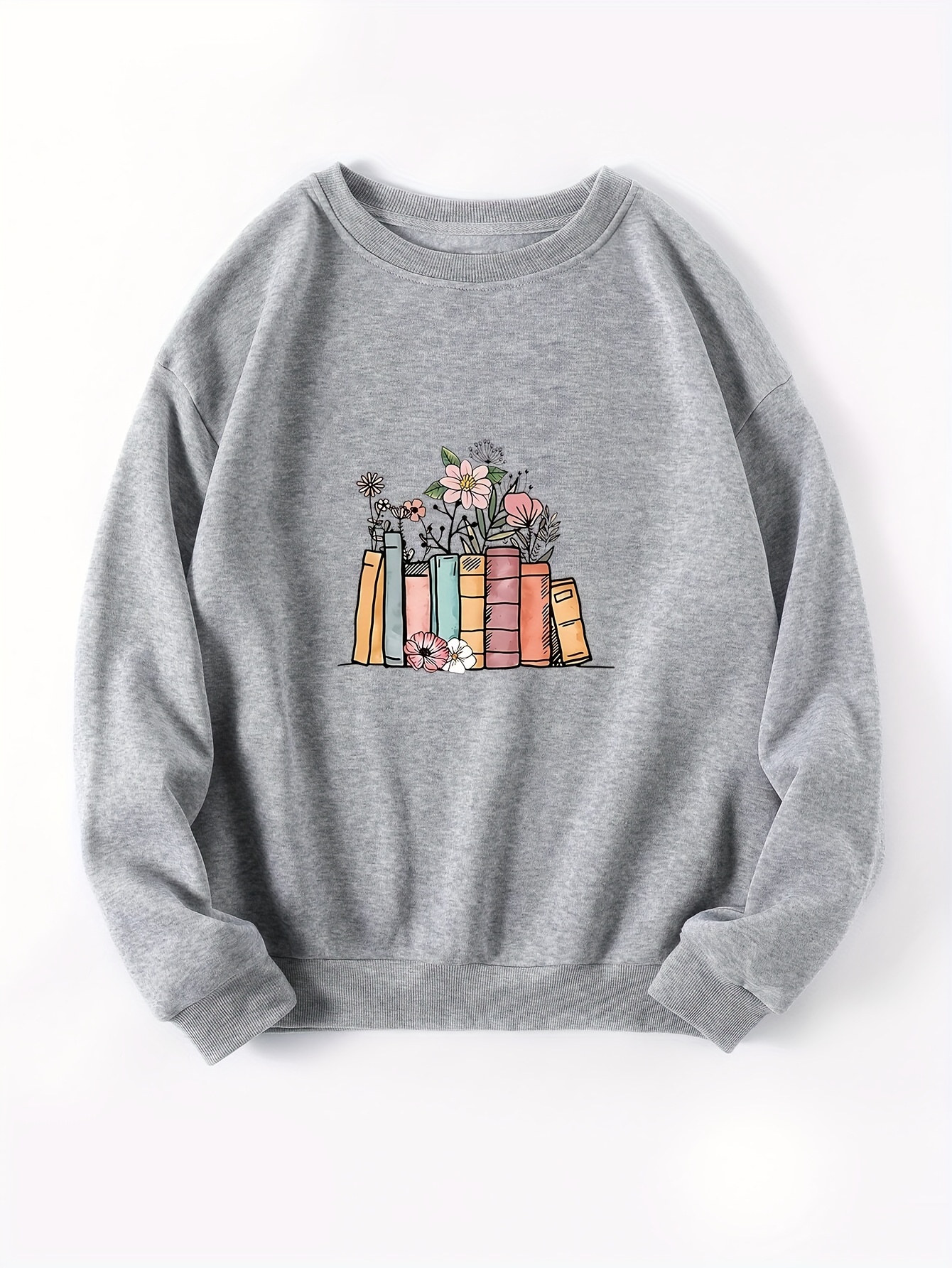 Light Grey Black Graphic outlets Floral Pullover