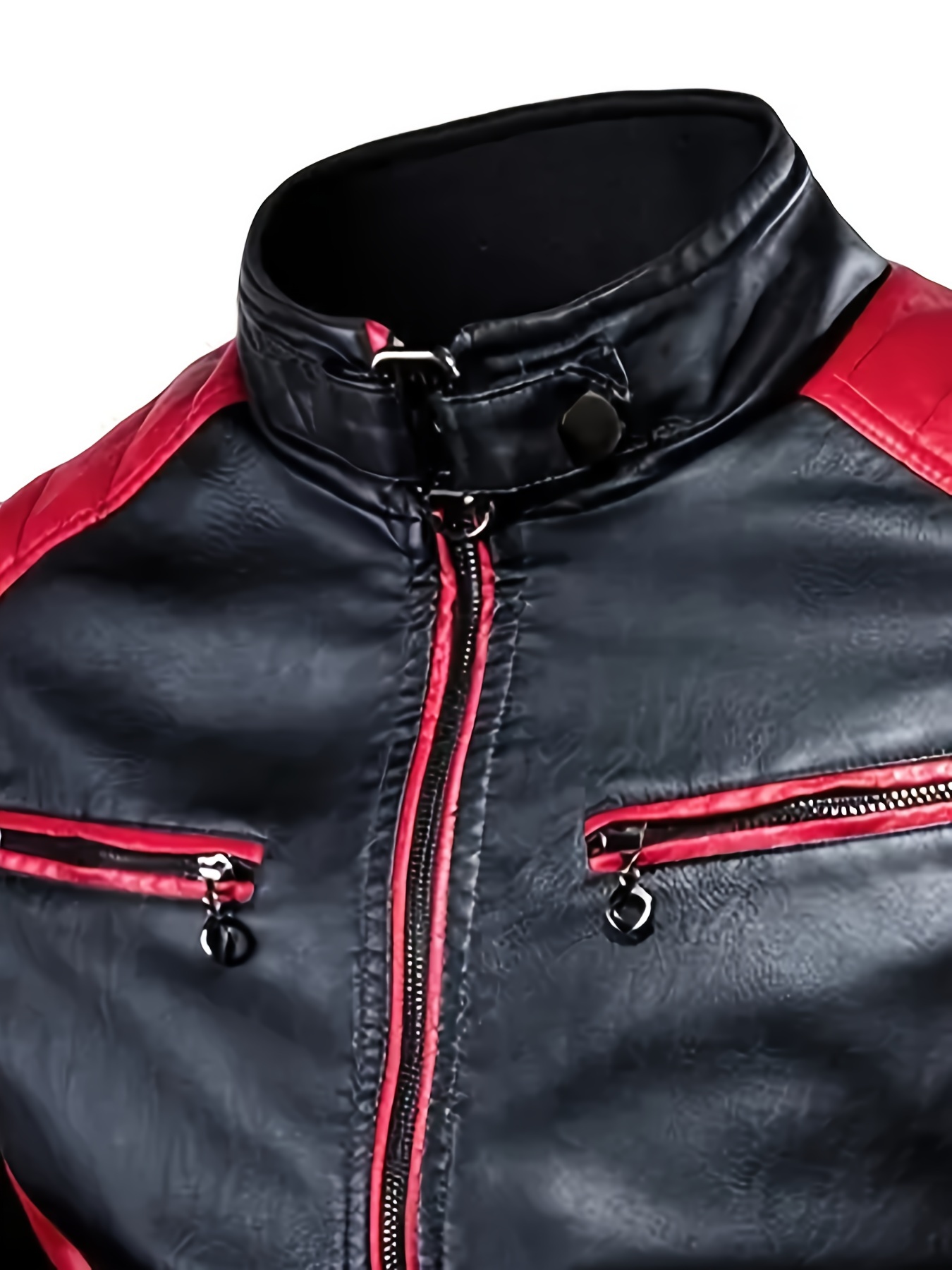 mens color block pu leather jacket casual stand collar zip up motorcycle jacket for outdoor riding 2