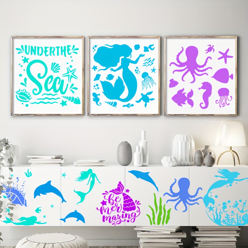 Sea Creatures Stencils With Metal Open Ring Mermaid Seahorse - Temu