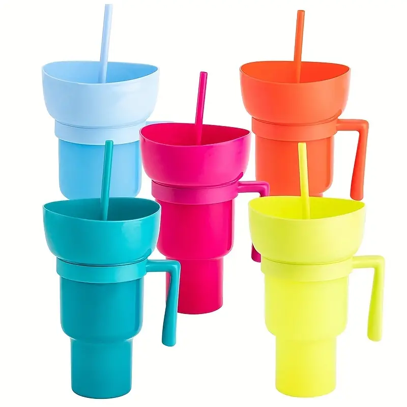 1pc portable stadium tumbler 2 in 1 snack bowl drink cup with straw multipurpose color change snacks container for home cinemas use home decor room decor party decor party supplies cool stuff 1
