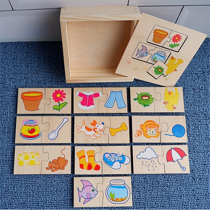 Puzzle Wooden Toys Montessori Wooden Puzzle Box Animals Food - Temu