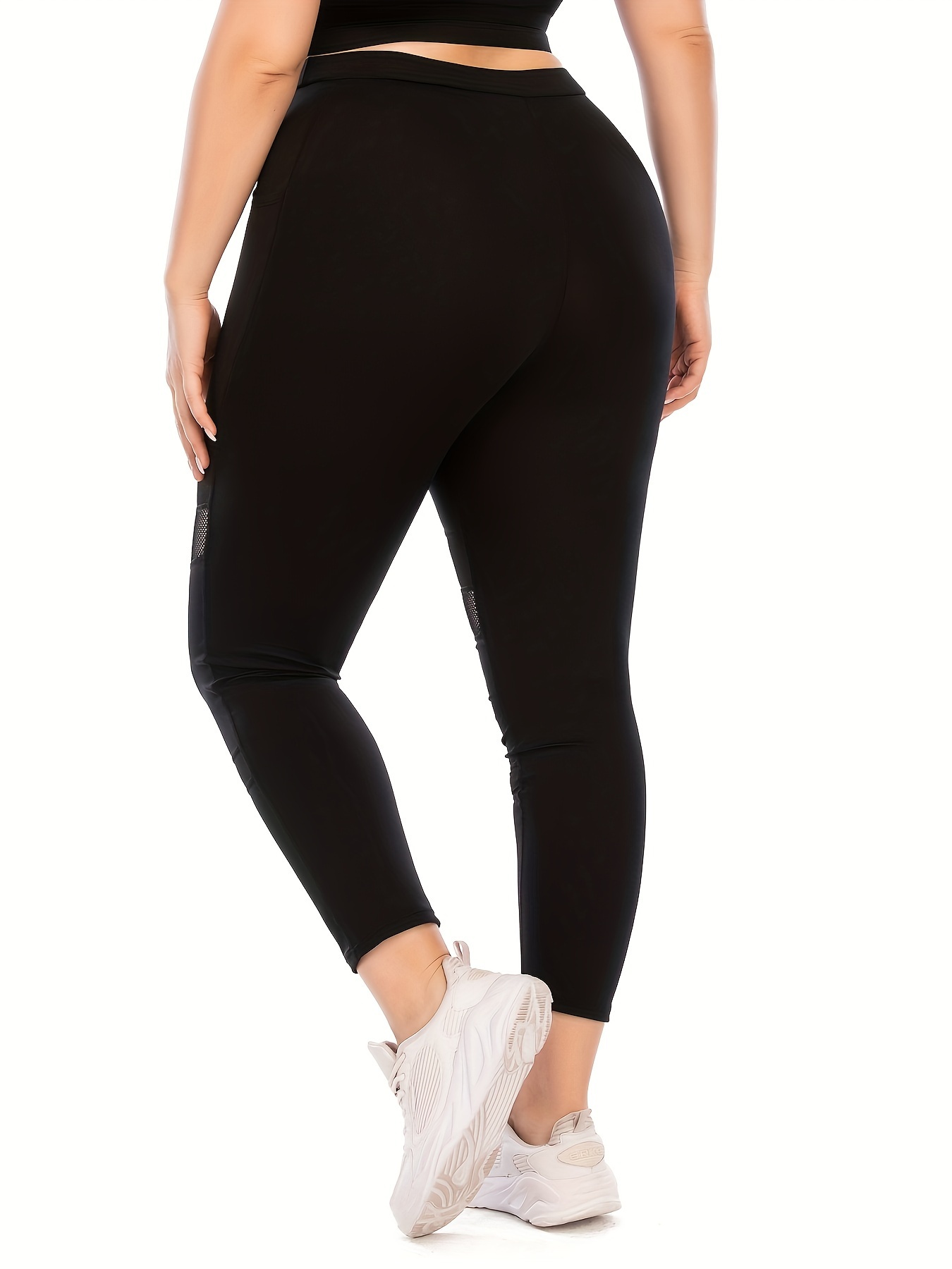 plus size sports leggings womens plus mesh contrast black high waist skinny fit finess yoga pants leggings black 3