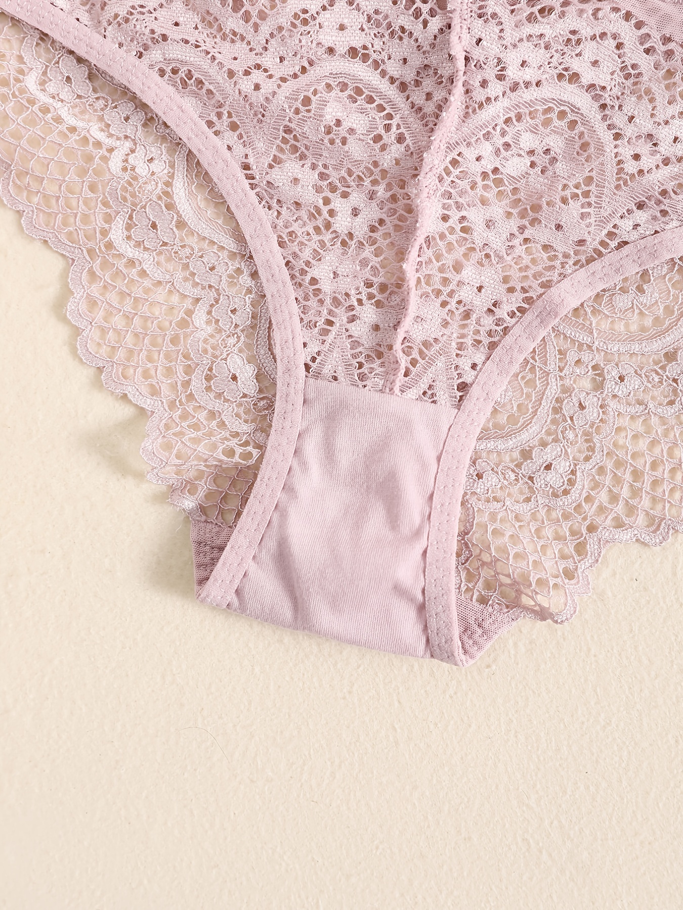 Floral Lace Scalloped French Knickers - Pink