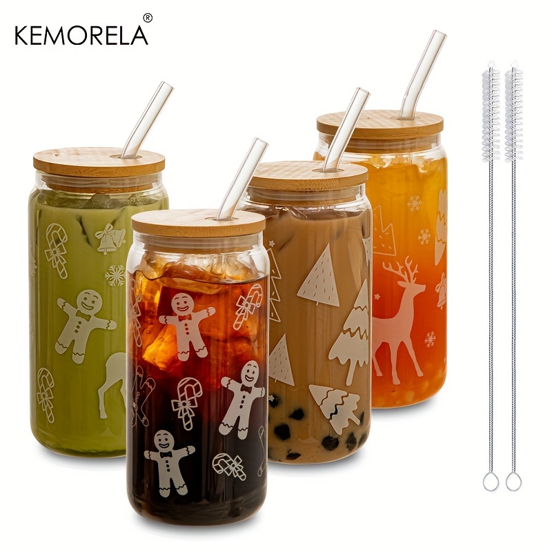 Christmas Glass Cup With Lid And Straw Can Shaped Drinking - Temu