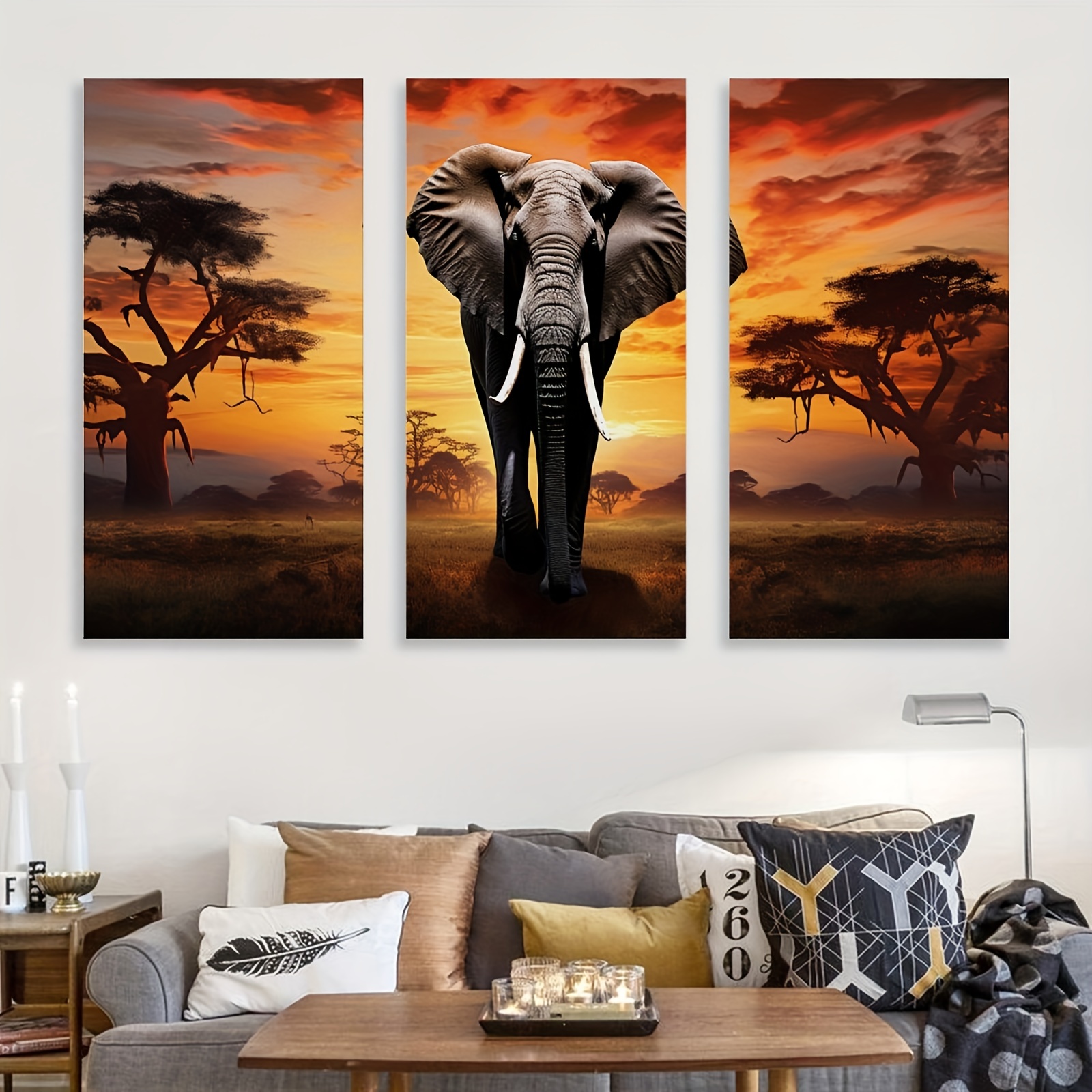 Canvas Set of Elephant, Elephant Living Room Wall Decor Ideas
