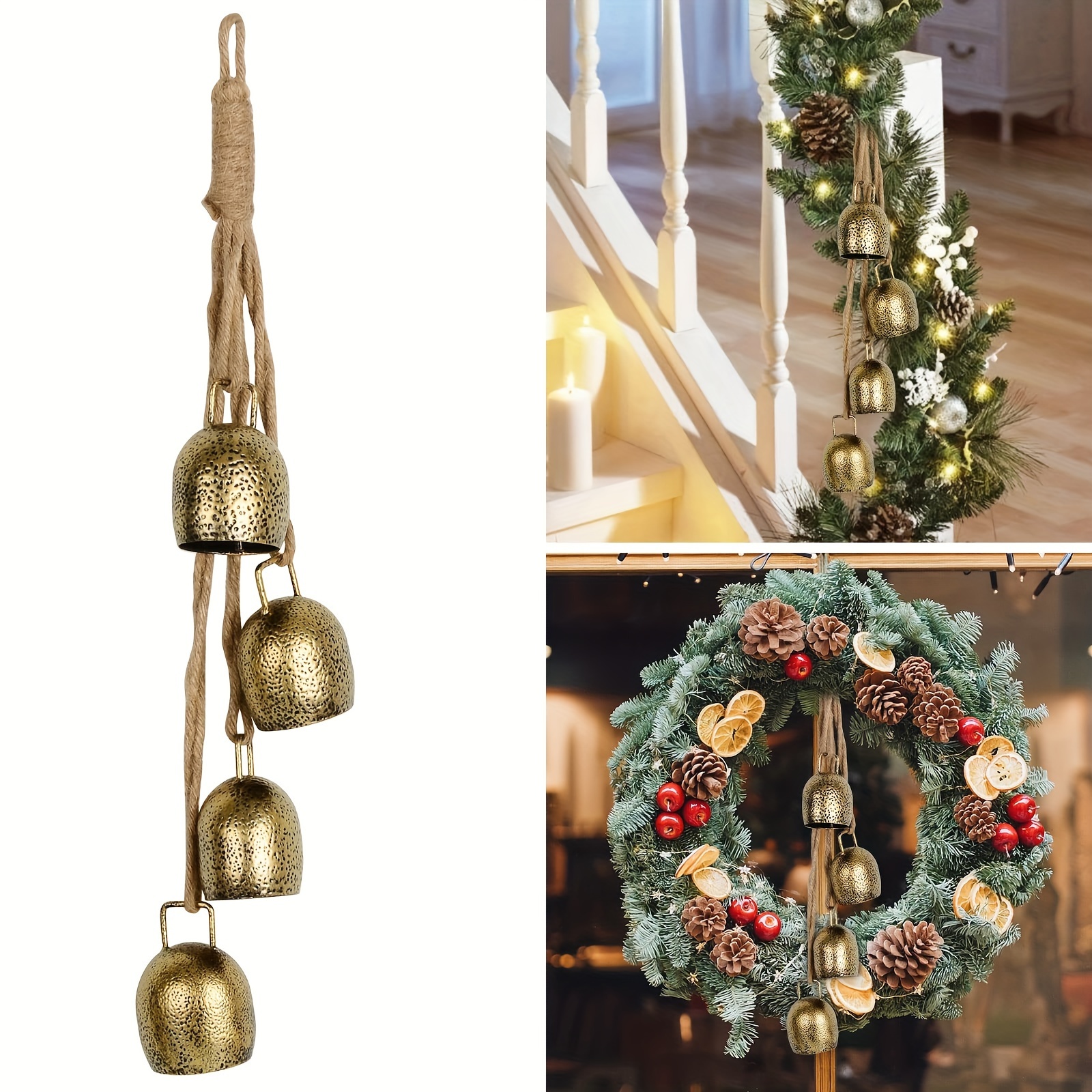 Jumbo Extra Large Gold Metal SET OF 3 Large Jingle Bell Christmas  Decorating Metal Bell Giant Sleigh Bell Farmhouse Outdoor Porch Bell