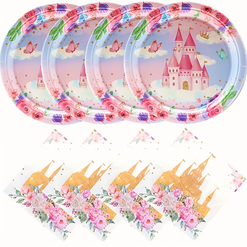 96Pcs Floral Party supplies Pink Flower Paper Plates Napkins Forks, Tea  Party Decorations for Girls Flower Birthday Party, Garden Theme Party, Tea