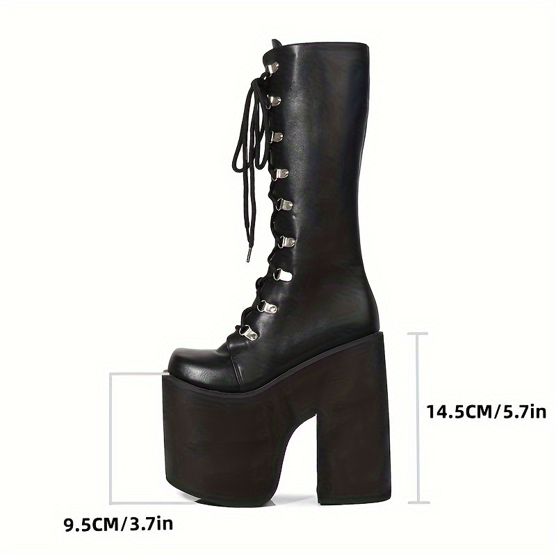 womens y2k side zip platform boots black pointed toe lace - Temu