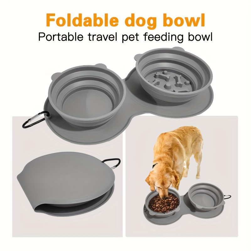 Collapsible Double Dog Bowl Portable Silicone Pet Food Water - Temu