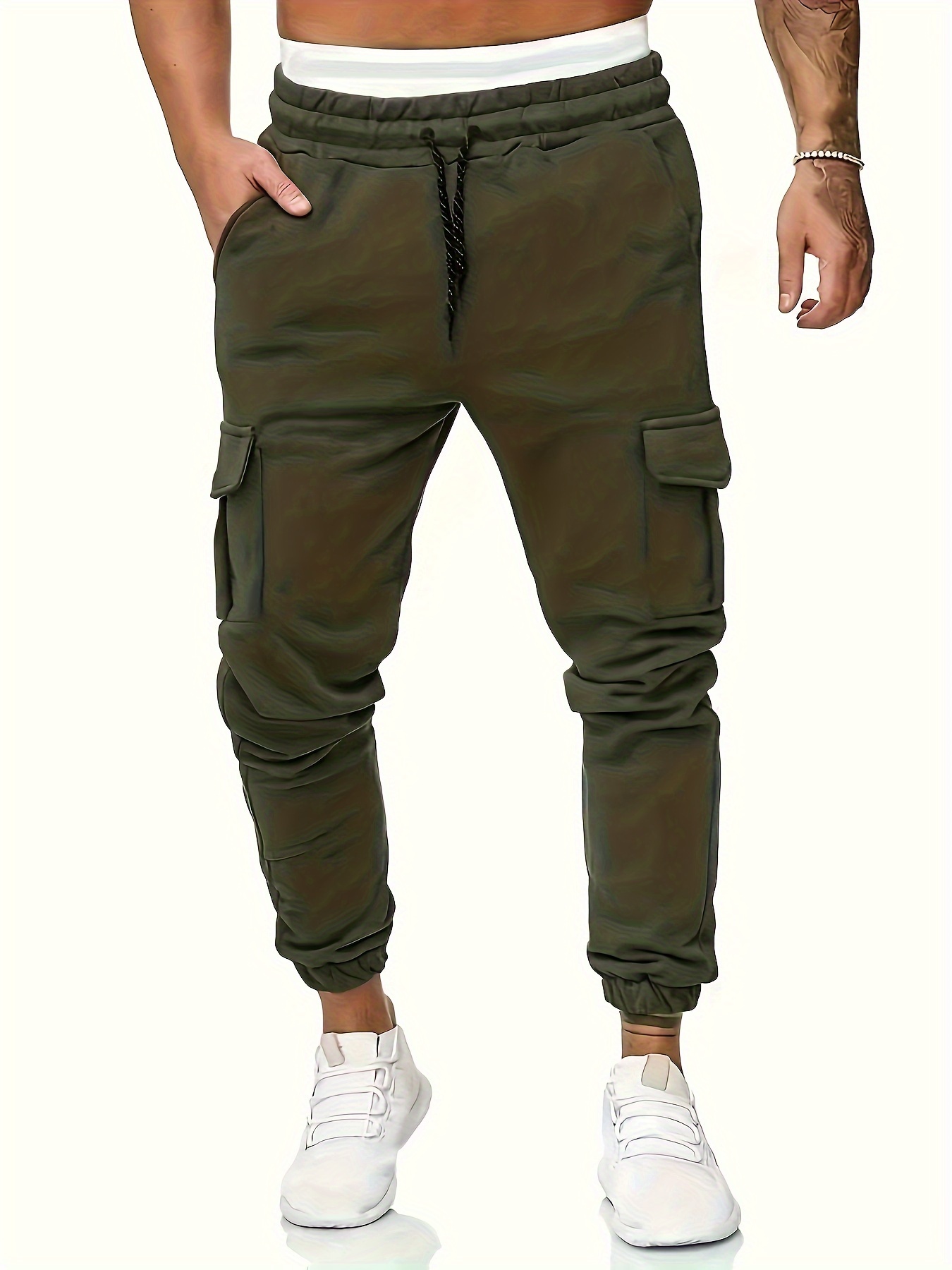 Plus Size Men's Solid Cargo Pants Oversized Joggers - Temu Canada