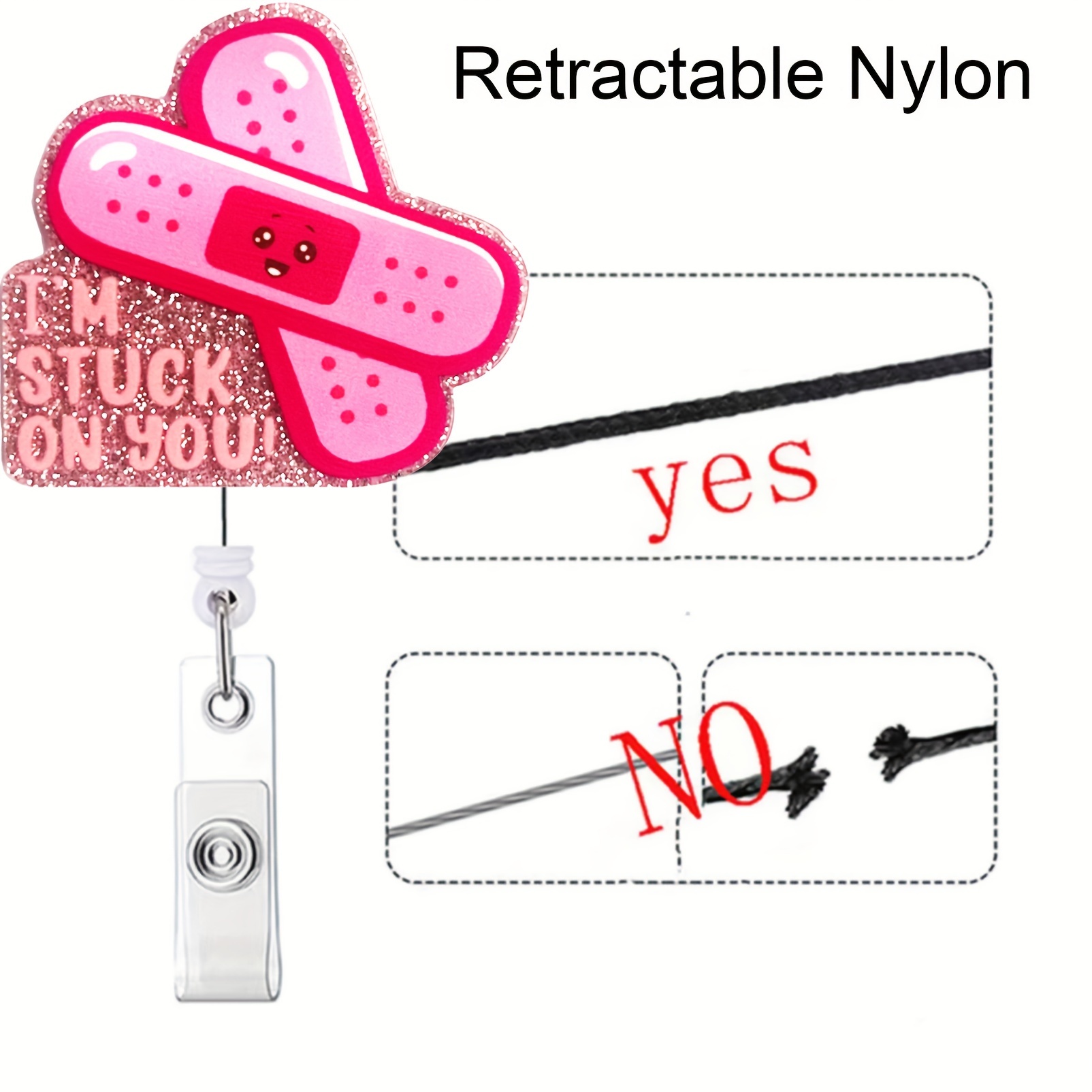 Nurse Retractable Badge Reel with Alligator Clip I'm Stuck on You ID Badge  Holder Cute Bandaid Badge Funny Brown Glitter Badge Reel Gift for RN LPN
