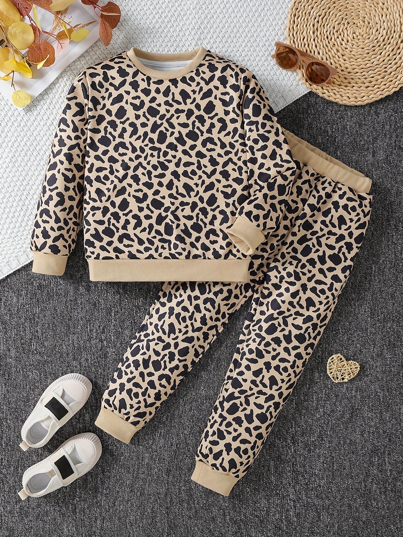 Classic Leopard Cheetah Animal Skin Print Crop Top Flare Leggings Coord Set  2Pc