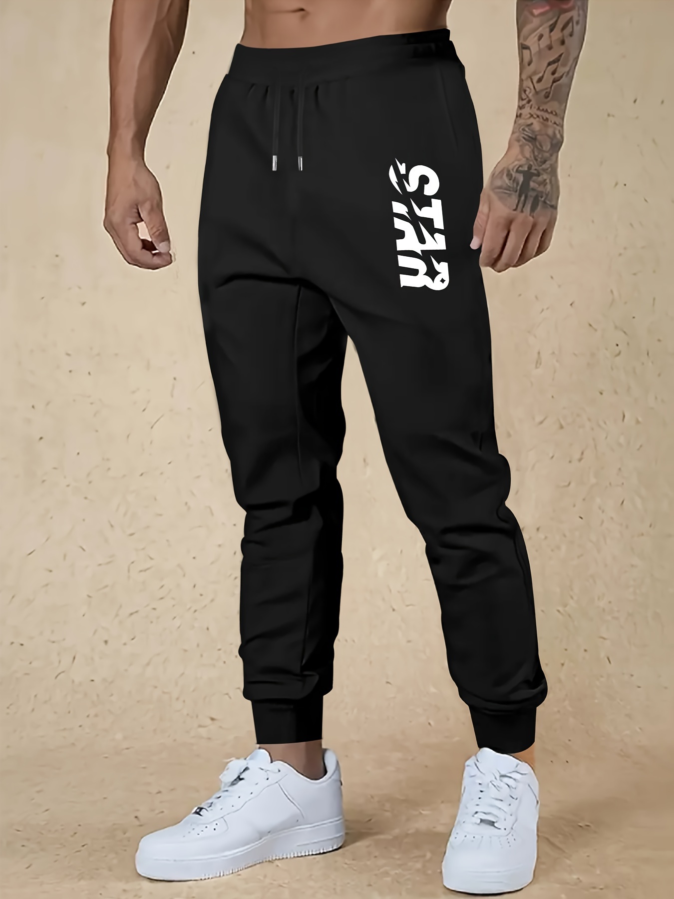 Star Logo Graphic Print Men's Drawstring Sweatpants Fleece - Temu