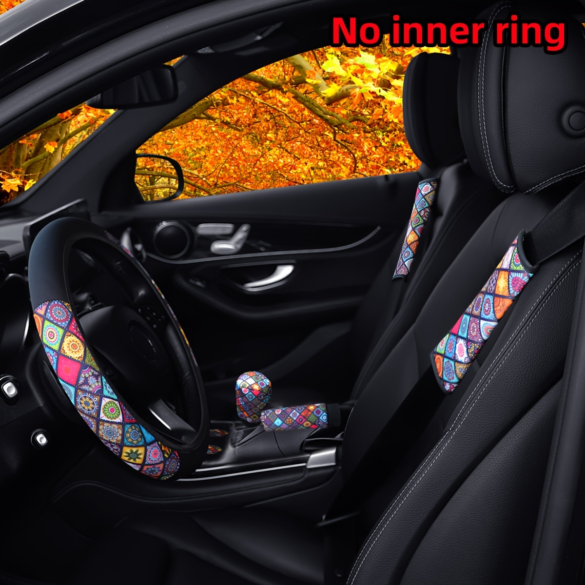 

7pcs Colorful Grid Dynamic Soft Car Steering Wheel Cover Without Inner Ring Seat Belt Shoulder Pad Cover Handbrake Cover Gear Shift Cover