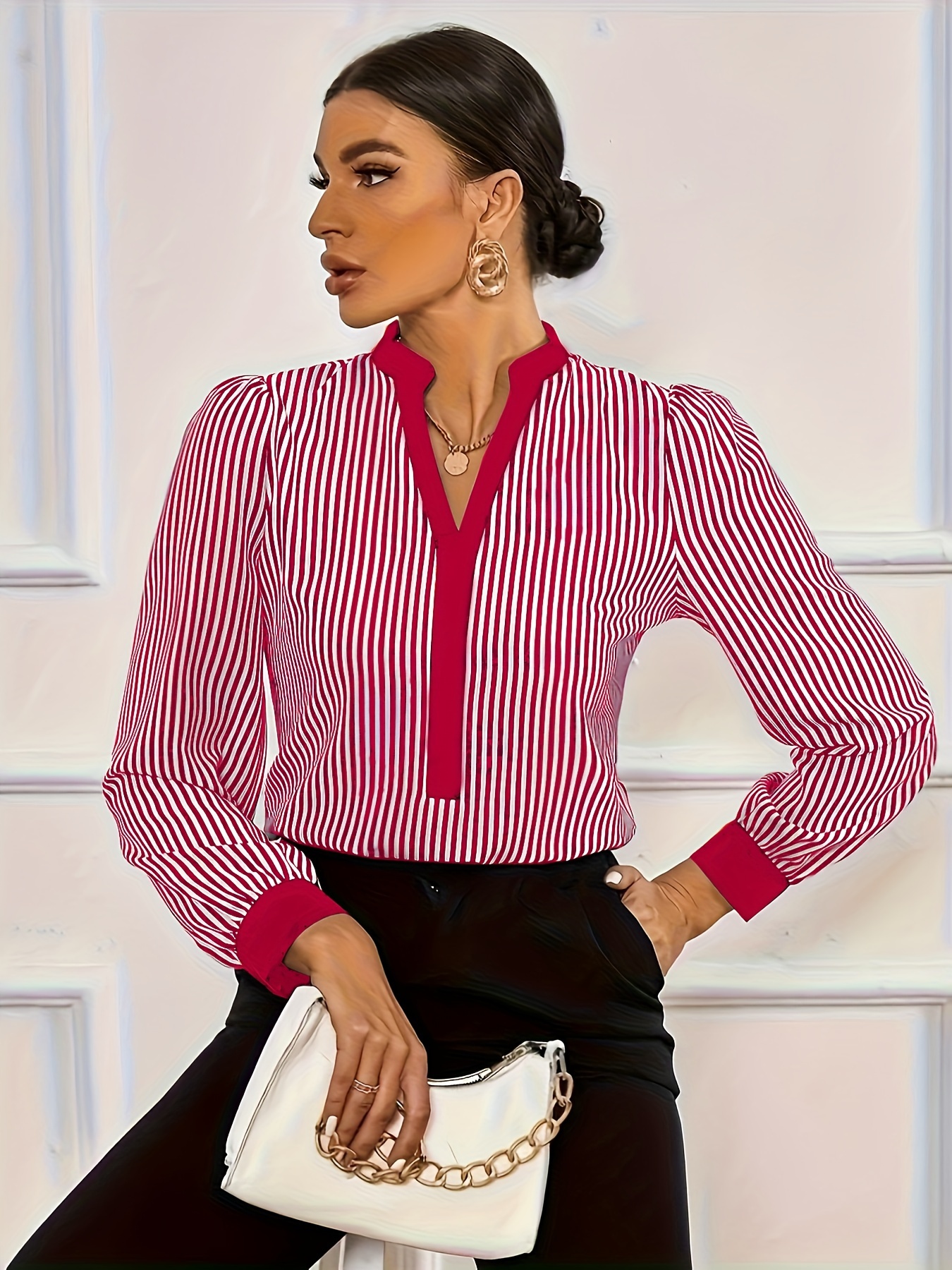 Plus size red and white striped shirt sale