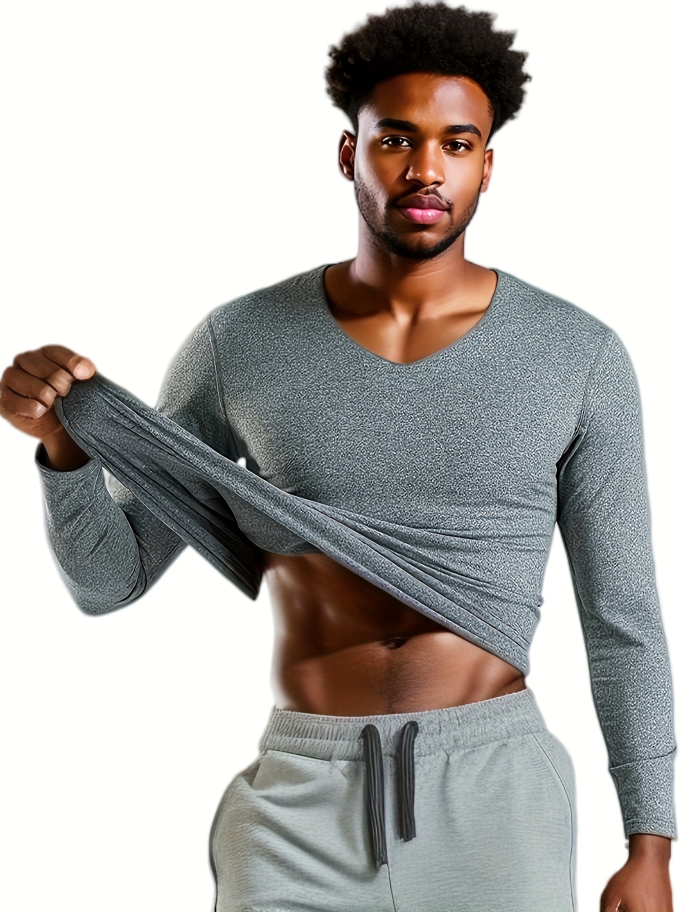 Japceit Slim Thin Thermal Underwear Men's V Neck Autumn Clothes Breathable  Basic Bottoming Shirt 