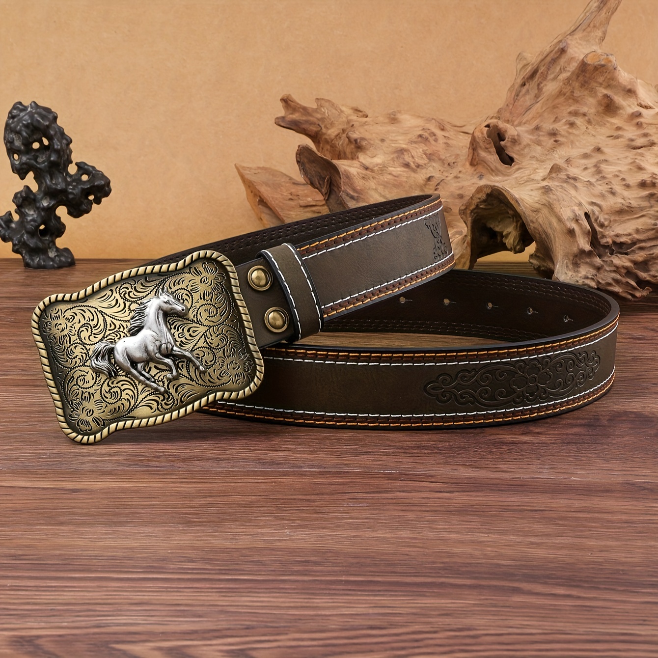 Western Cowboy Retro Horse Buckle Belt, Fashion Casual Business Men's  Embossed Pu Leather Belt - Temu