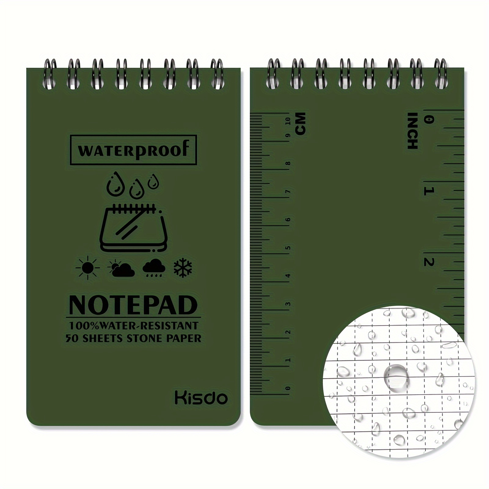 

1pc Waterproof Notebook Notebook Write In The Rain Pocket Notebook All-weather Spiral Memo Paper Notepad Waterproof Pad Green Note Book