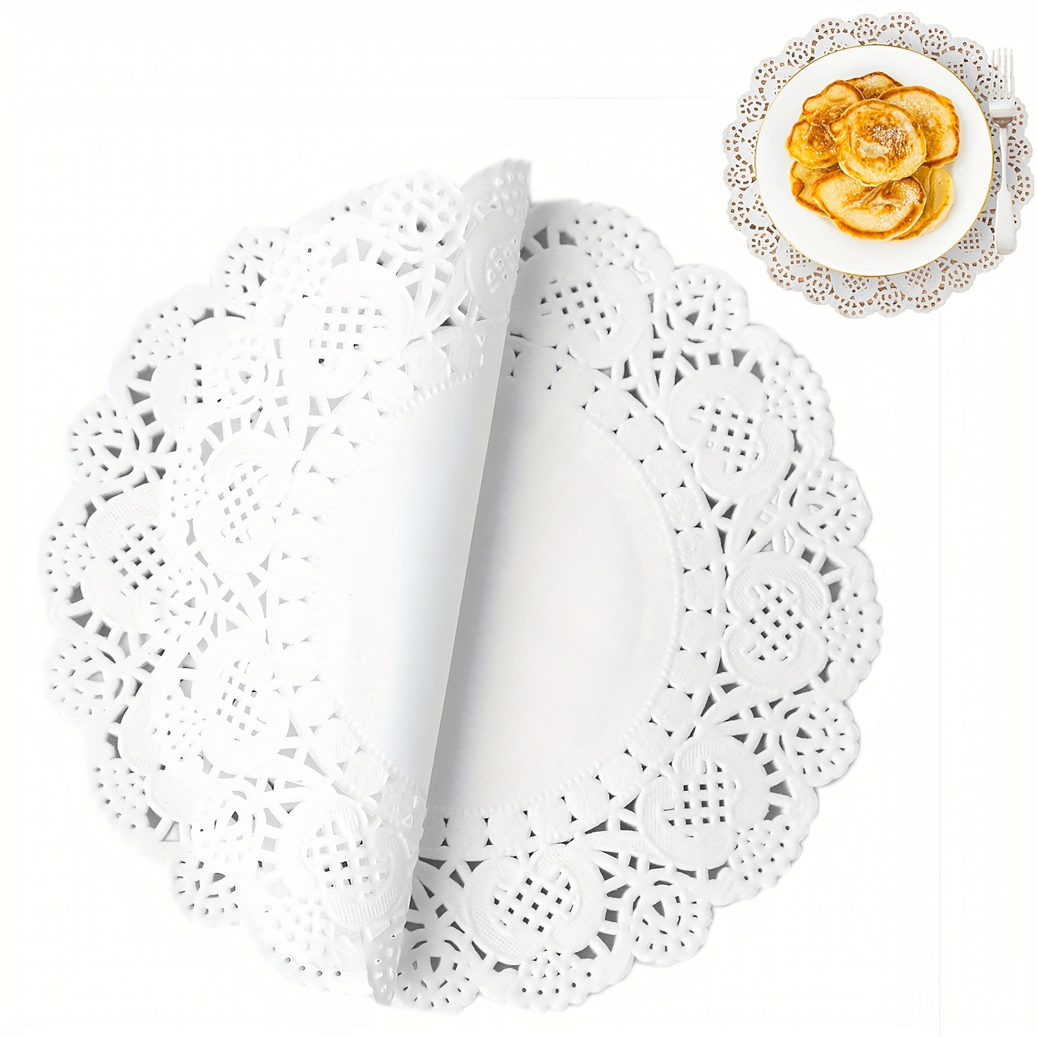 150 Pack Round White Paper Doilies for Crafts, Tableware Decor, Parties,  Wedding, Assorted Size Charger Plates for Cakes, Desserts (6.5, 8.5, and  10.5