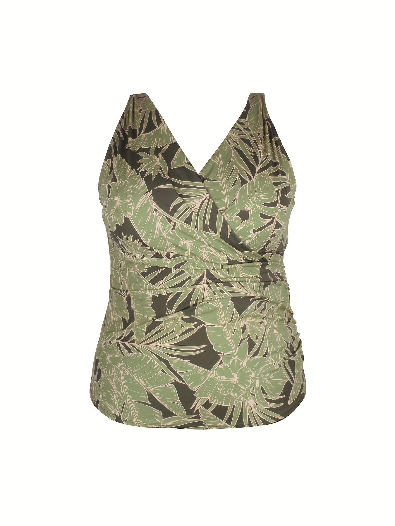 Plus Size Casual Tankini Top, Women's Plus Geometric Print Round Neck  Slight Stretch Tank Top