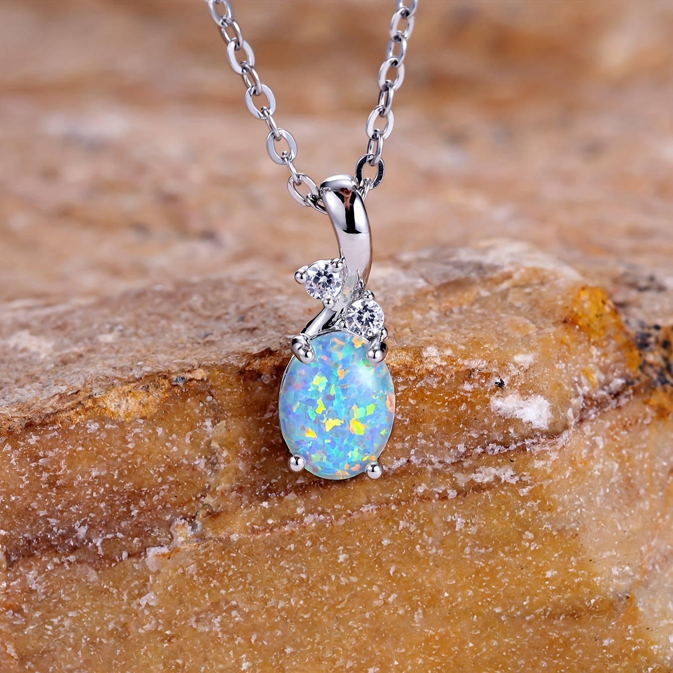 

Oval White Fire Opal Pendant Luxury Exquisite Necklace Wedding Jewelry Girlfriend Gift