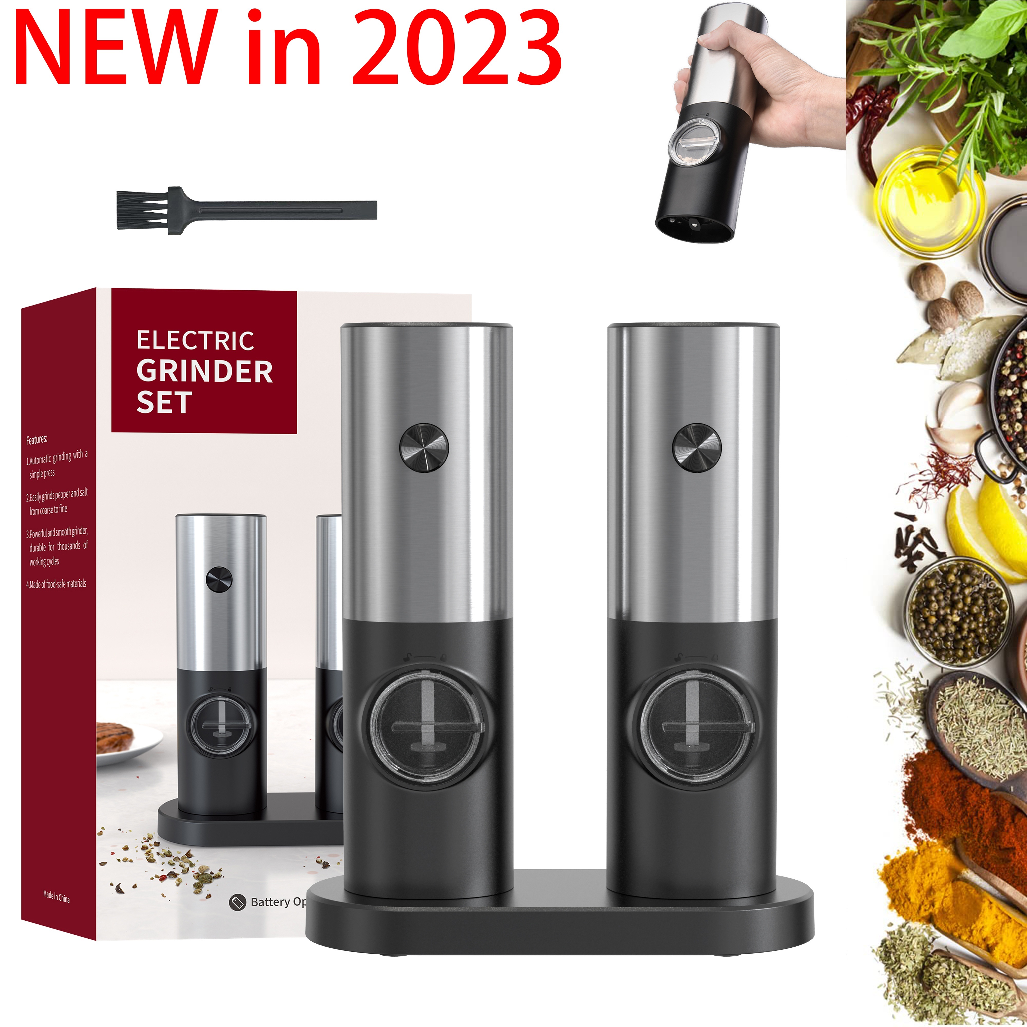 Electric Pepper Mill Sets,Herb Coffee Grinder,Automatic Gravity Induct