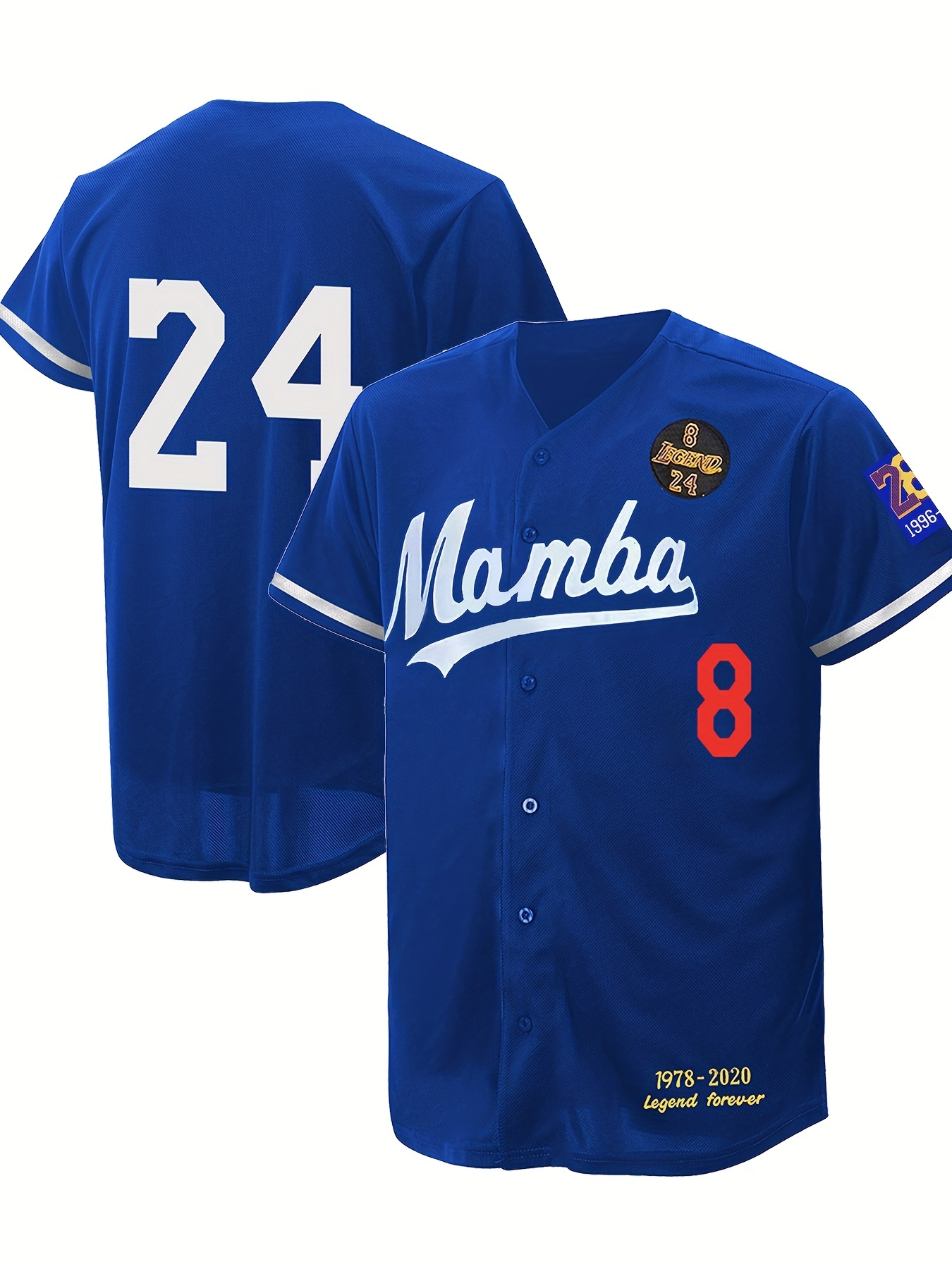 Men's Mamba #8 24 Baseball Jersey, Vintage Embroidered Button Up Baseball Shirt for Training Competition Outdoor,Temu